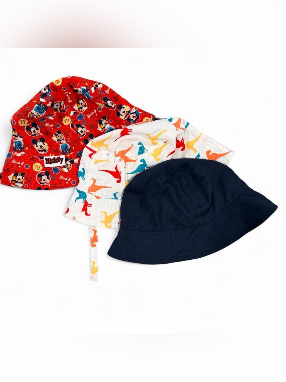 3-Pack Toddler Bucket Sun Hats: Mickey, Navy & Dino Print 2T-4T